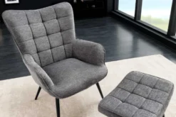 Moderner Sessel SCANDINAVIA grau Strukturstoff schwarze Metallbeine mit Armlehnen