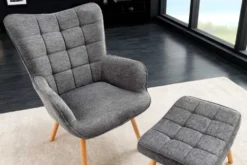 Moderner Sessel SCANDINAVIA grau Strukturstoff Massivholz-Beine mit Armlehnen