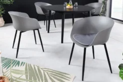 Moderner Stuhl DESIGNO grau Kunststoff Gartenstuhl mit Armlehnen Indoor Outdoor