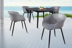 Moderner Stuhl DESIGNO grau Kunststoff Gartenstuhl mit Armlehnen Indoor Outdoor