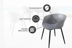 Moderner Stuhl DESIGNO grau Kunststoff Gartenstuhl mit Armlehnen Indoor Outdoor