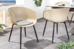 Moderner Stuhl DESIGNO greige schwarz Kunststoff Gartenstuhl mit Armlehnen Indoor Outdoor