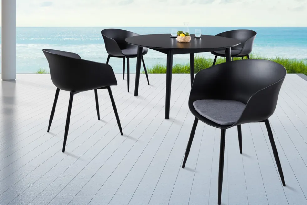 Moderner Stuhl DESIGNO schwarz Kunststoff Gartenstuhl mit Armlehnen Indoor Outdoor
