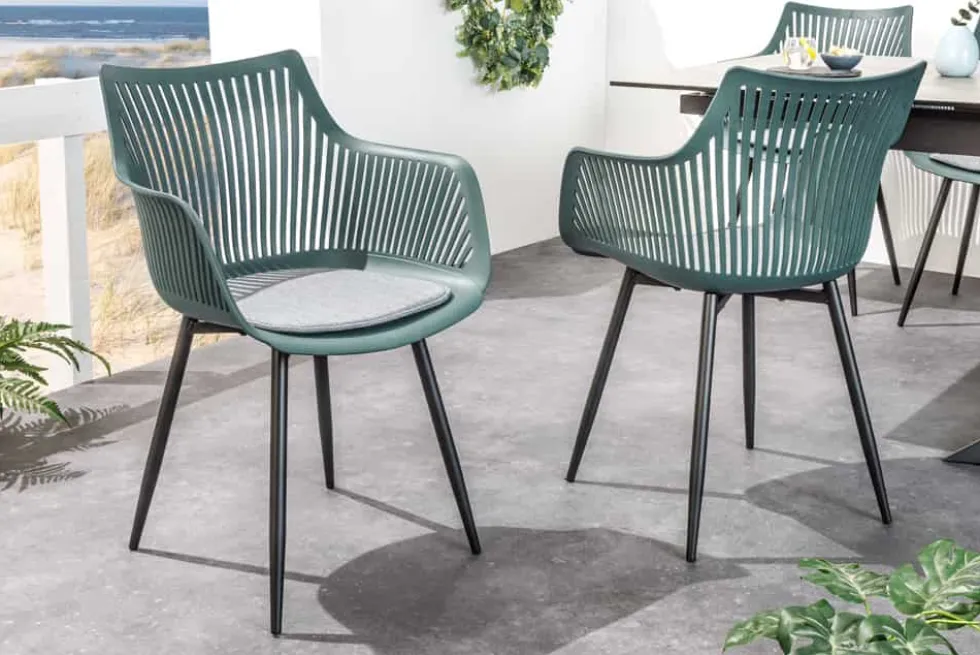 Moderner Stuhl SIGNUM salbei schwarz Kunststoff Gartenstuhl Indoor Outdoor mit Armlehnen