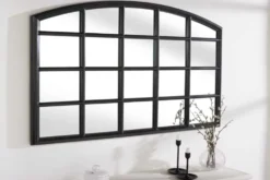 Moderner Wandspiegel PARIS 120cm schwarz Fensterspiegel Rundbogen-Design
