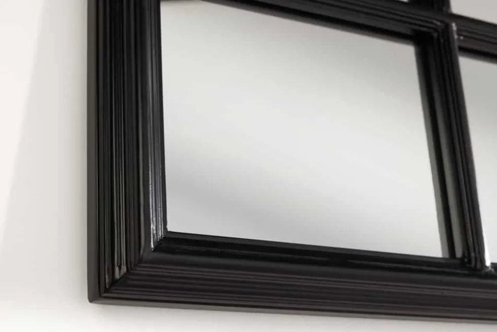 Moderner Wandspiegel PARIS 120cm schwarz Fensterspiegel Rundbogen-Design