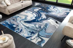 Moderner XXL Teppich ART RUGS 350x240cm grau blau weiß Flachgewebe Indoor