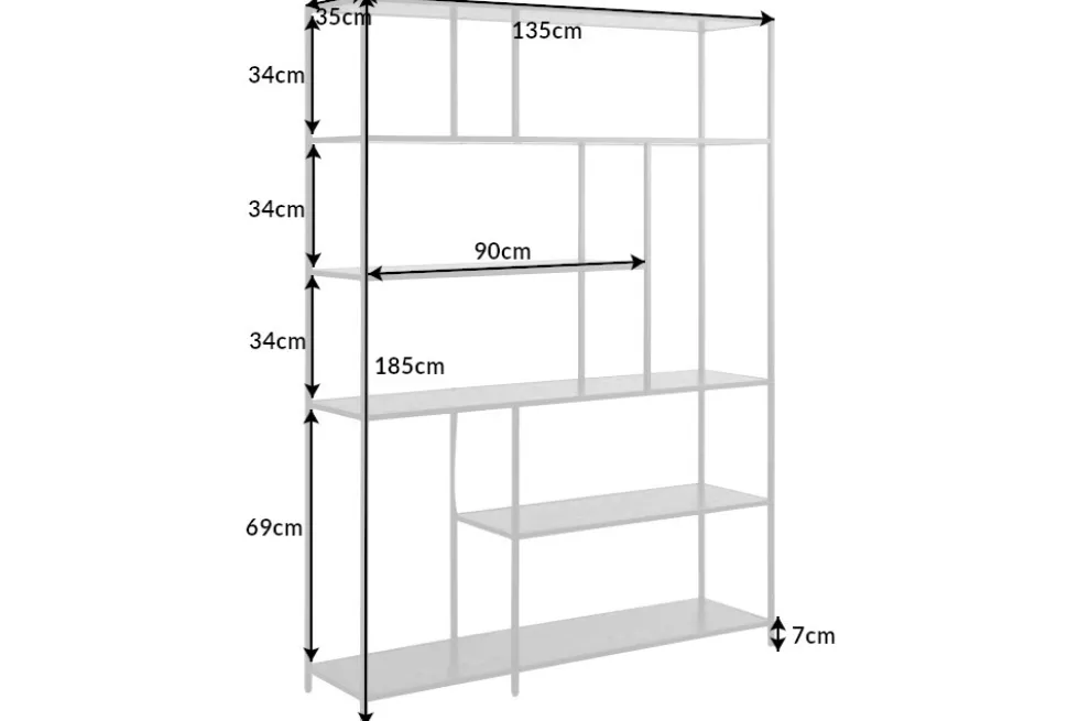 Modernes Bücherregal SLIM LINE 185x135cm graphit Metallgestell