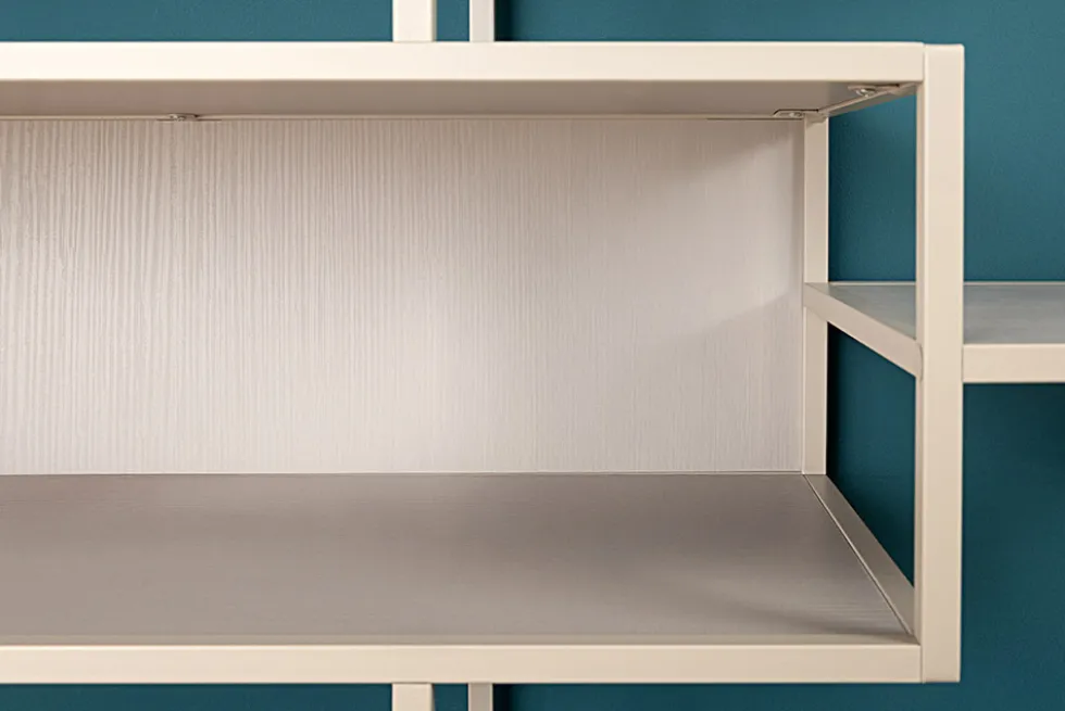 Modernes Bücherregal SLIM LINE 115cm champagner beige Metallgestell fünf Regalböden