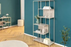 Modernes Bücherregal SLIM LINE 185cm champagner beige Metallgestell sechs Regalböden
