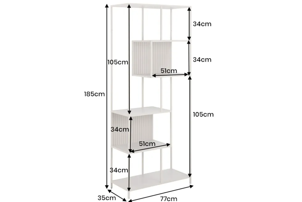 Modernes Bücherregal SLIM LINE 185cm champagner beige Metallgestell sechs Regalböden