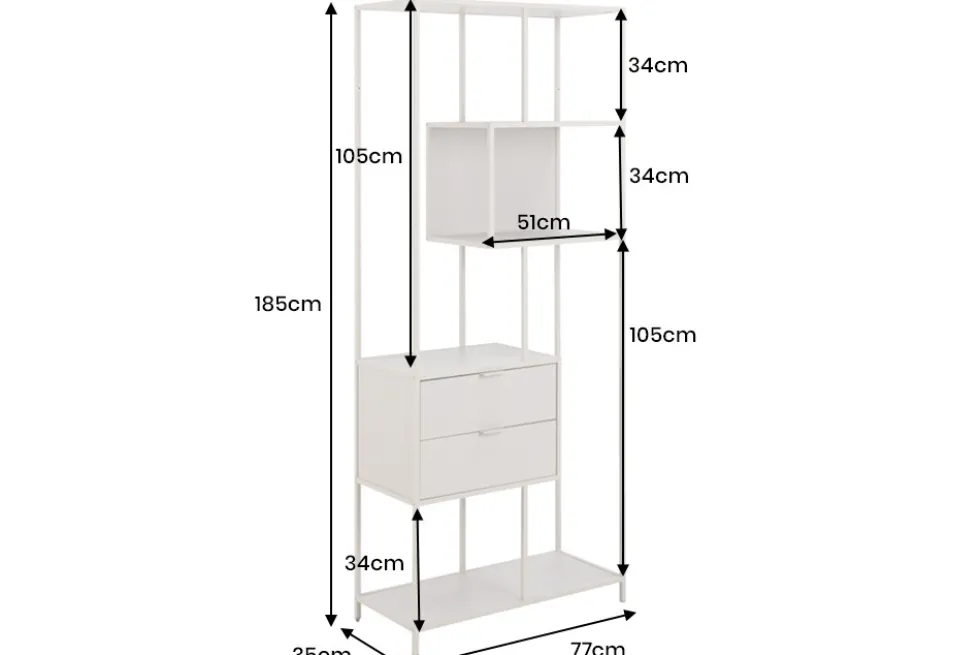 Modernes Bücherregal SLIM LINE 185cm champagner beige Metall mit Schubladen
