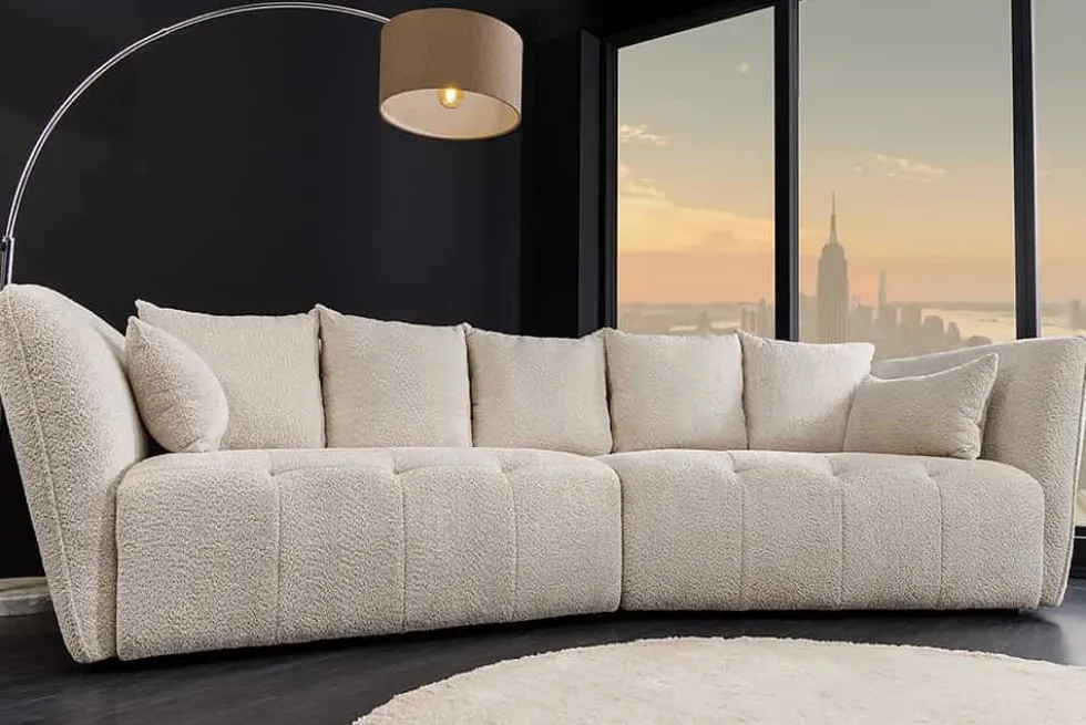 Modernes Big Sofa ROYAL 295cm champagner beige Bouclé Federkern XXL-Couch