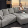Modernes Big Sofa ROYAL 295cm grau Bouclé Federkern XXL-Couch inkl. Kissen