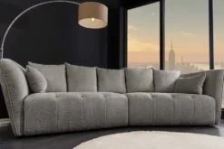 Modernes Big Sofa ROYAL 295cm grau Bouclé Federkern XXL-Couch inkl. Kissen