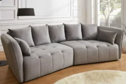 Modernes Big Sofa ROYAL 295cm grau Veloursstoff Federkern XXL-Couch