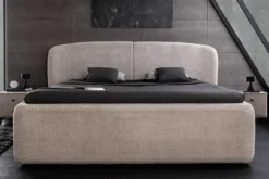 Modernes Boxbett ART DECO 180x200cm greige Bouclé mit Stauraum und Lattenrost