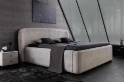 Modernes Boxbett ART DECO 180x200cm greige Bouclé mit Stauraum und Lattenrost