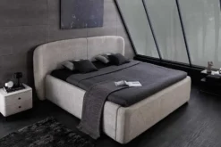 Modernes Boxbett ART DECO 180x200cm greige Bouclé mit Stauraum und Lattenrost