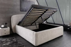 Modernes Boxbett ART DECO 180x200cm greige Bouclé mit Stauraum und Lattenrost