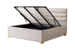 Modernes Boxbett METROPOLITAN 180x200cm beige Samt mit Lattenrost und Stauraum