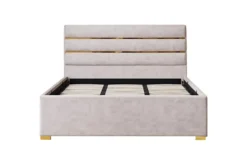 Modernes Boxbett METROPOLITAN 180x200cm beige Samt mit Lattenrost und Stauraum