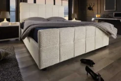 Modernes Boxbett PRESTIGE 180x200cm creme Bouclè mit Stauraum und Lattenrost