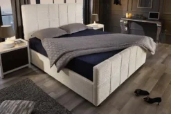 Modernes Boxbett PRESTIGE 160x200cm creme Bouclè mit Stauraum und Lattenrost