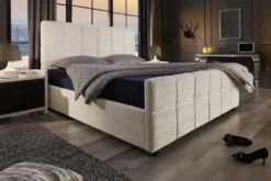 Modernes Boxbett PRESTIGE 160x200cm creme Bouclè mit Stauraum und Lattenrost