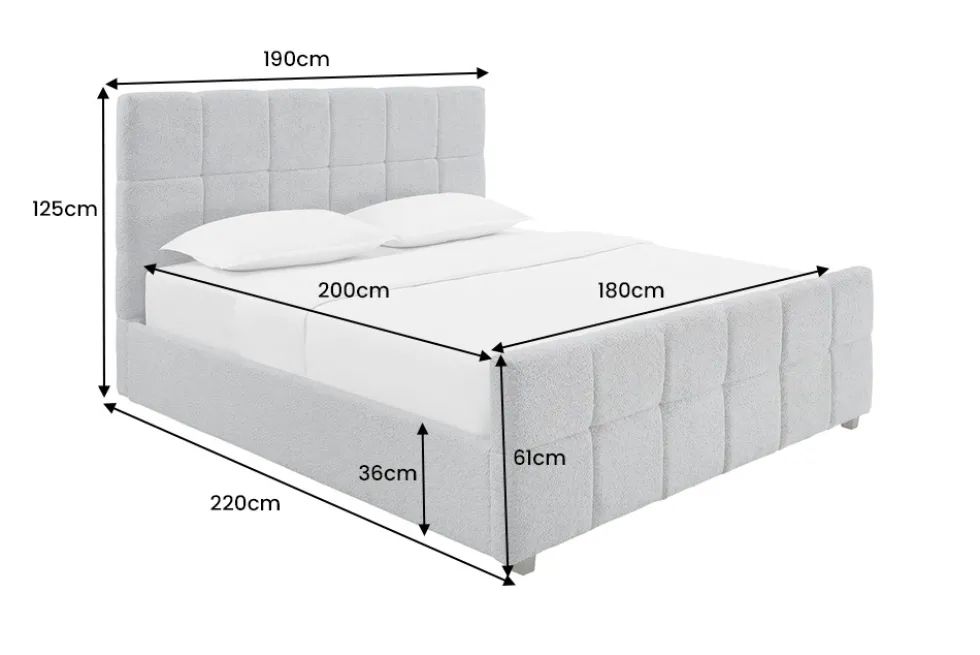 Modernes Boxbett PRESTIGE 180x200cm grau Bouclé mit Stauraum und Lattenrost