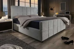 Modernes Boxbett PRESTIGE 180x200cm grau Bouclé mit Stauraum und Lattenrost