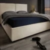 Modernes Boxbett ROCCO 180x200cm beige Cord mit Stauraum und Lattenrost