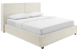 Modernes Boxbett ROCCO 180x200cm beige Cord mit Stauraum und Lattenrost