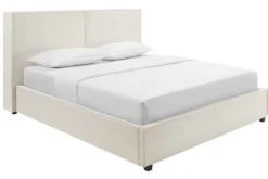 Modernes Boxbett ROCCO 160x200cm beige Cord mit Stauraum und Lattenrost
