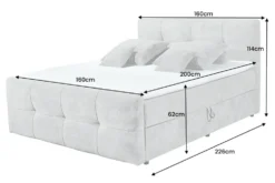 Modernes Boxspringbett TOULOUSE 160x200cm silbergrau inkl. Matratze Topper Stauraum