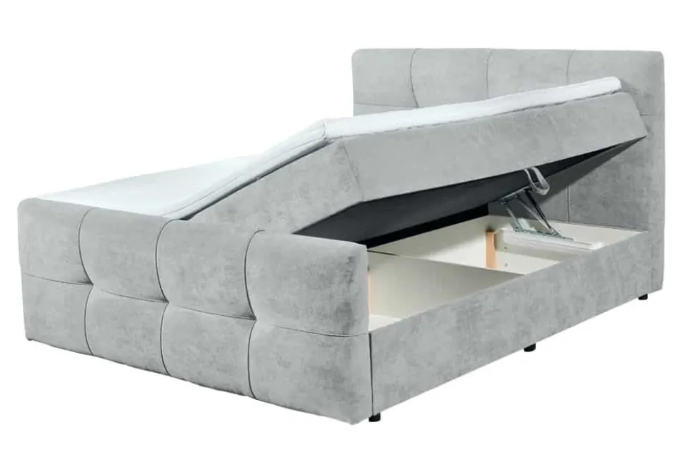 Modernes Boxspringbett TOULOUSE 160x200cm silbergrau inkl. Matratze Topper Stauraum