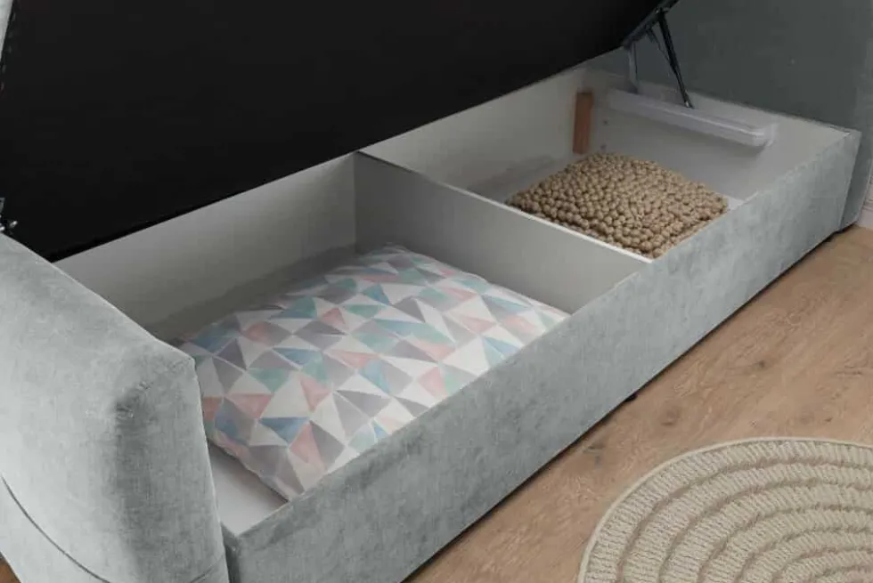 Modernes Boxspringbett TOULOUSE 160x200cm silbergrau inkl. Matratze Topper Stauraum