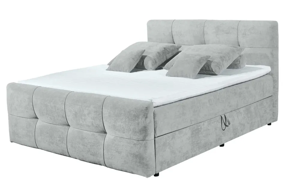 Modernes Boxspringbett TOULOUSE 160x200cm silbergrau inkl. Matratze Topper Stauraum