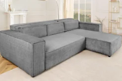 Modernes Ecksofa BOSSA NOVA 265cm grau Chenille 3-Sitzer Couch L-Form