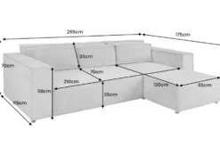 Modernes Ecksofa BOSSA NOVA 265cm grau Chenille 3-Sitzer Couch L-Form