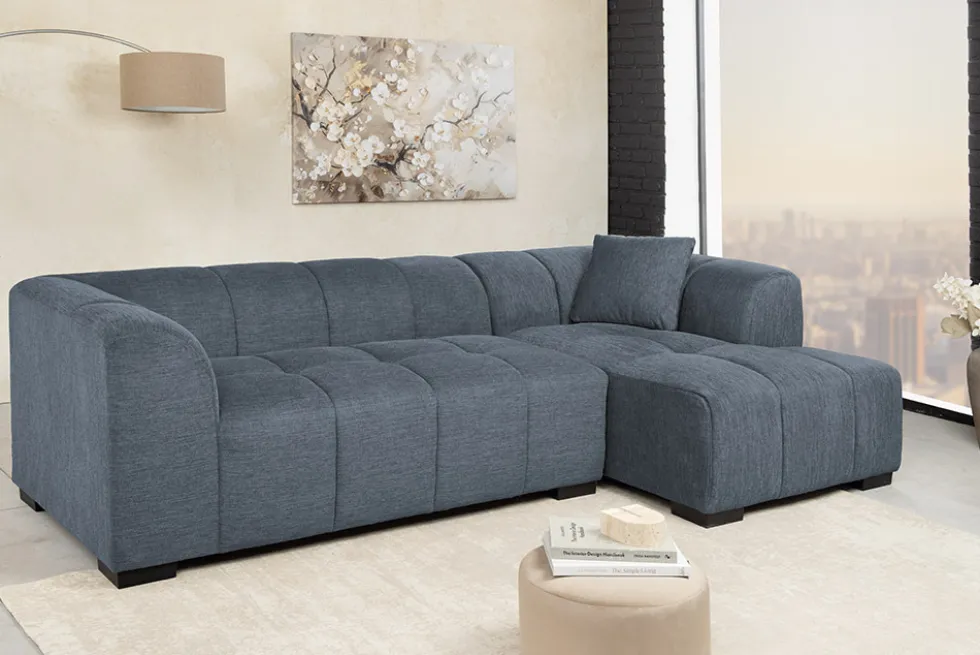 Modernes Ecksofa CITY 240cm blau Strukturstoff 3-Sitzer Couch inkl. Kissen