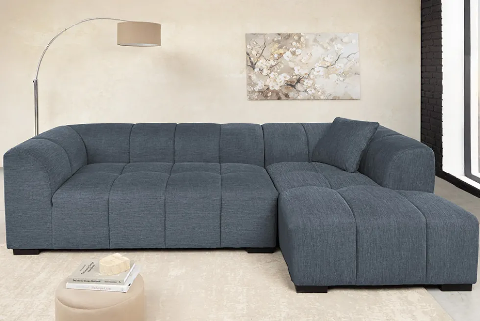 Modernes Ecksofa CITY 240cm blau Strukturstoff 3-Sitzer Couch inkl. Kissen