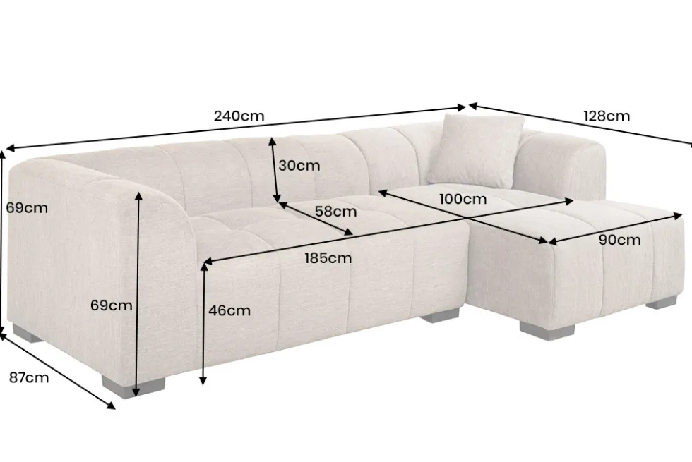 Modernes Ecksofa CITY 240cm grün Strukturstoff 3-Sitzer Couch inkl. Kissen