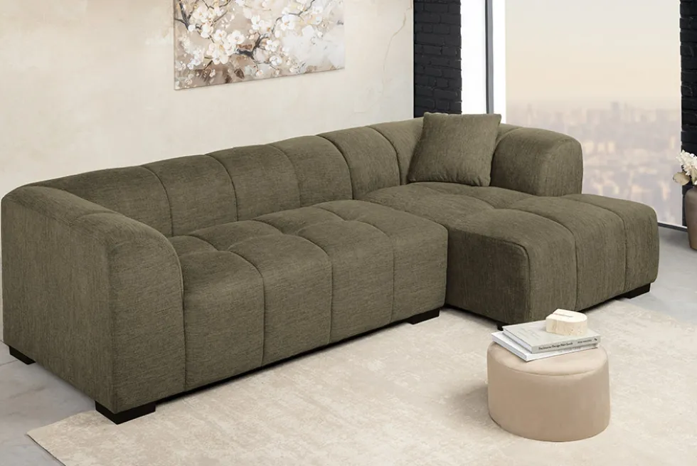 Modernes Ecksofa CITY 240cm grün Strukturstoff 3-Sitzer Couch inkl. Kissen