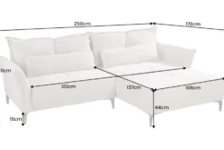 Modernes Ecksofa DESIGNO 250cm champagner beige Cord Couch inklusive Kissen Metallfüße