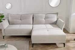 Modernes Ecksofa DESIGNO 250cm champagner beige Cord Couch inklusive Kissen Metallfüße