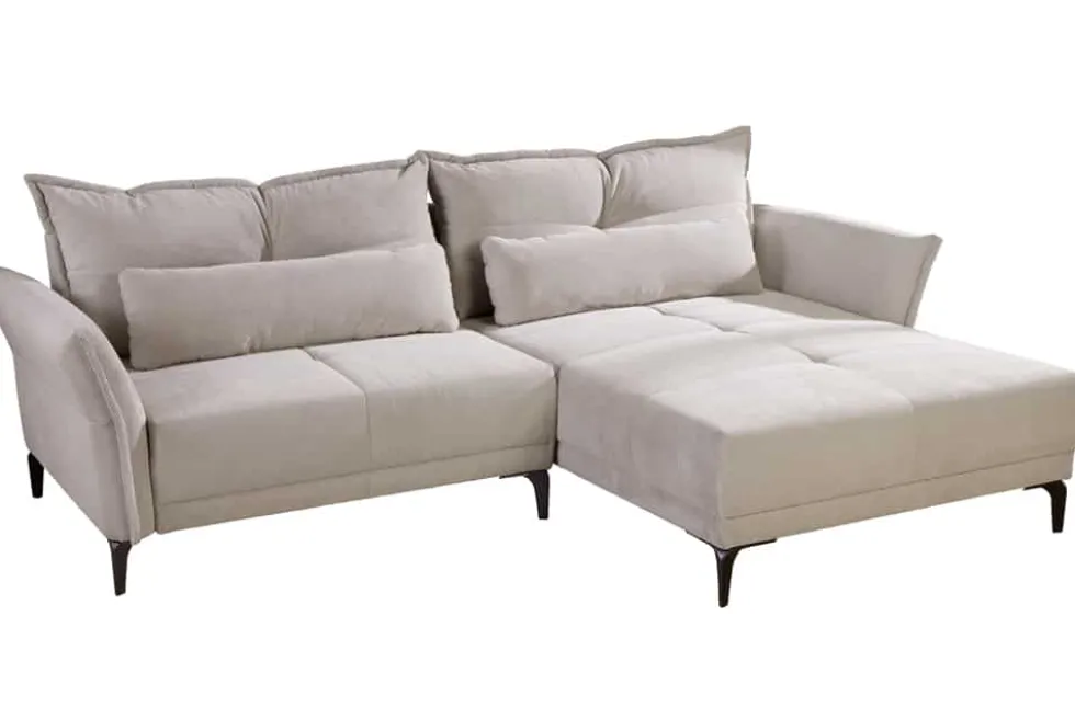 Modernes Ecksofa DESIGNO 250cm champagner beige Cord Couch inklusive Kissen Metallfüße
