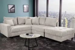Modernes Ecksofa KENT 220cm beige Cord inkl. Hocker Federkern L-Form Wohnlandschaft
