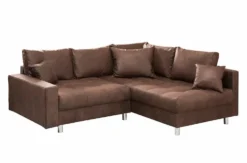 Modernes Ecksofa KENT 220cm braun Federkern Wohnlandschaft inkl. Hocker und Kissen