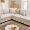 Modernes Ecksofa KENT 220cm champagner beige Chenille Cremona Federkern Wohnlandschaft mit Hocker